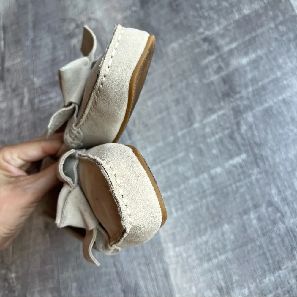 Zara Ice Beige Split Suede Loafers With Bow Moccasin EU37